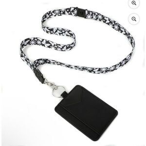 Essentials Black And White Butterfly Flutter Lanyard With Pocket, 19” Length